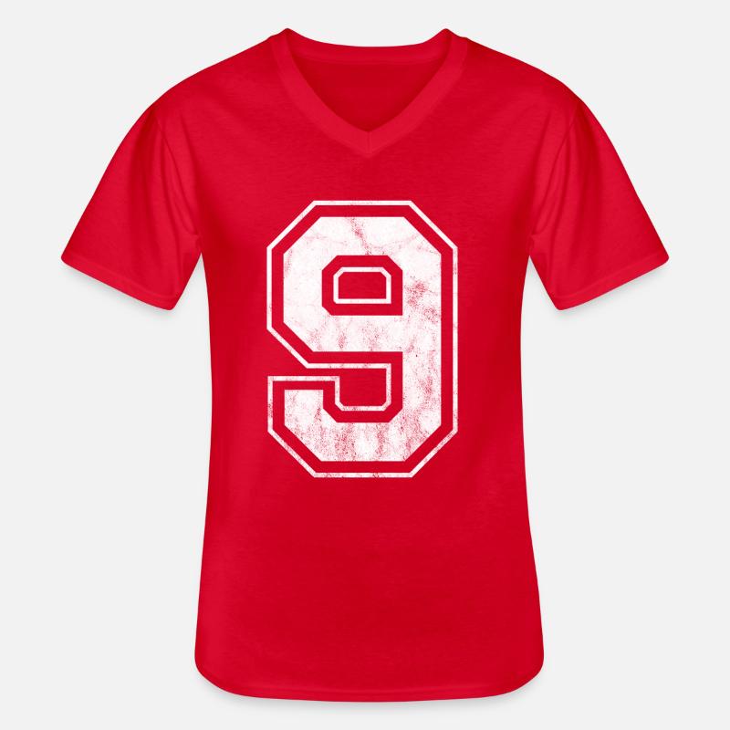 Nummer 9 - Männer-T-Shirt mit V-Ausschnitt - Rot