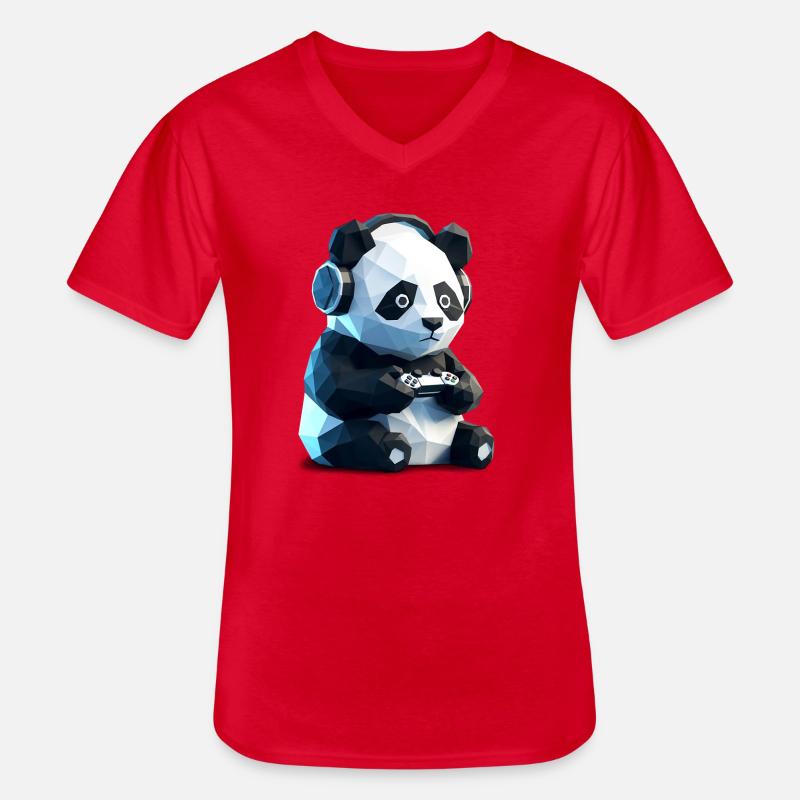 Gaming Panda mit Headset & Controller - Männer-T-Shirt mit V-Ausschnitt - Rot
