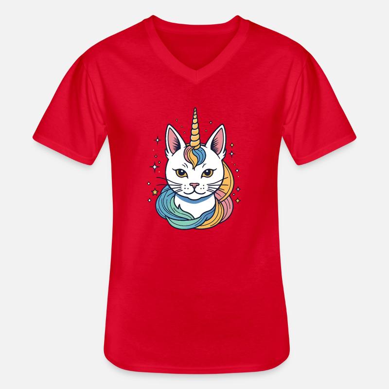Regenbogen Einhorn Katze - Männer-T-Shirt mit V-Ausschnitt - Rot