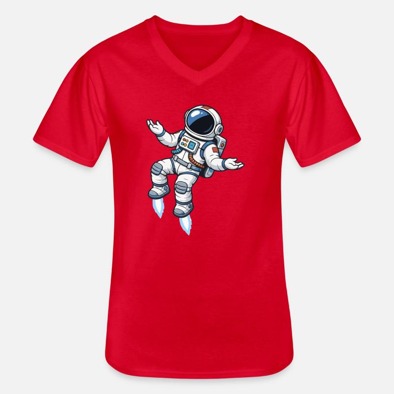 Schwebender Comic Astronaut mit Raketenantrieb - Männer-T-Shirt mit V-Ausschnitt - Rot
