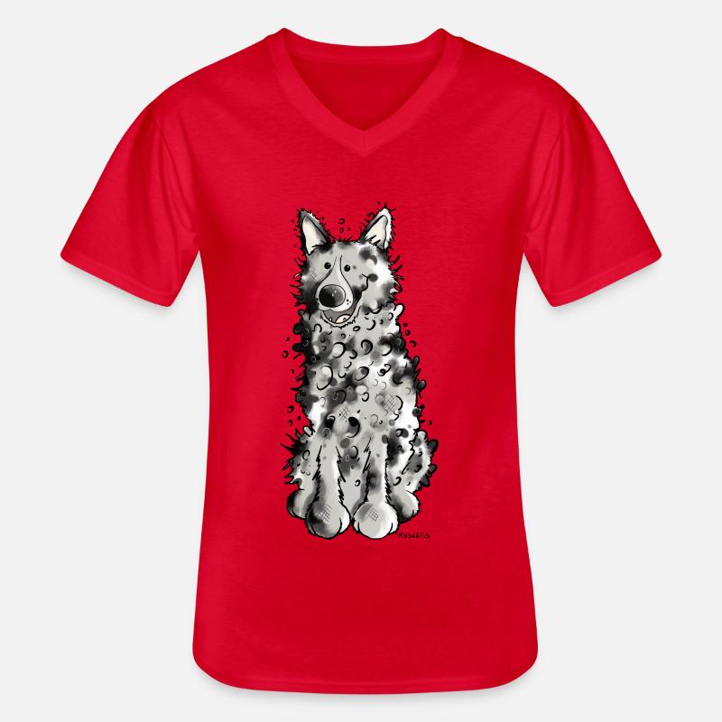 Fröhlicher Mudi - Männer-T-Shirt mit V-Ausschnitt - Rot