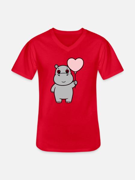 Süßes Nilpferd Herz Ballon Liebe - Männer-T-Shirt mit V-Ausschnitt - Rot