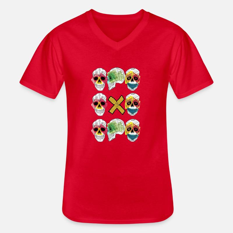 SCHÄDELTRIO - Männer-T-Shirt mit V-Ausschnitt - Rot