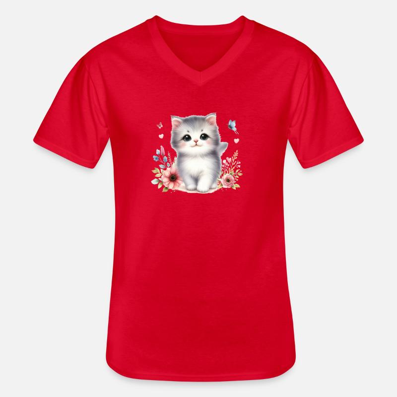 Süße Katze - Männer-T-Shirt mit V-Ausschnitt - Rot