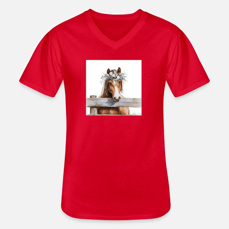 Blütengekrontes Pferd - Männer-T-Shirt mit V-Ausschnitt - Rot