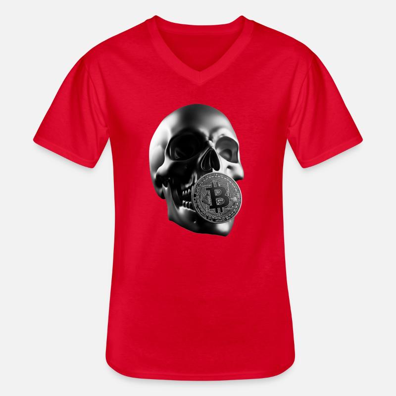 Bitcoin Skull Totenkopf Krypto Design - Männer-T-Shirt mit V-Ausschnitt - Rot
