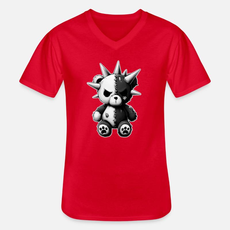 Split Skull Plüschbär Punk - Männer-T-Shirt mit V-Ausschnitt - Rot