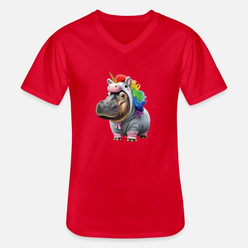 Nilpferd Einhorn - Männer-T-Shirt mit V-Ausschnitt - Rot