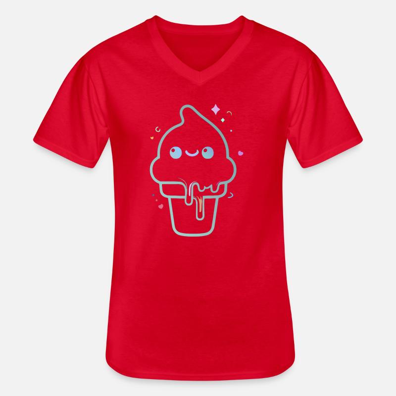 Kawaii-pastellfarbenes schimmerndes Eis - Männer-T-Shirt mit V-Ausschnitt - Rot