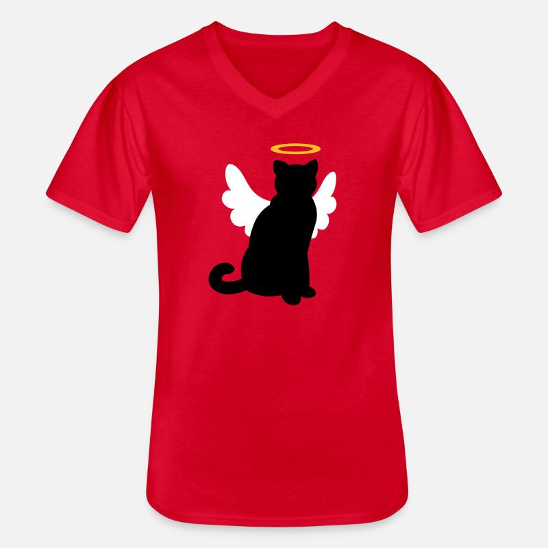 Angel cat - Chat ange - Engelskatze - Männer-T-Shirt mit V-Ausschnitt - Rot