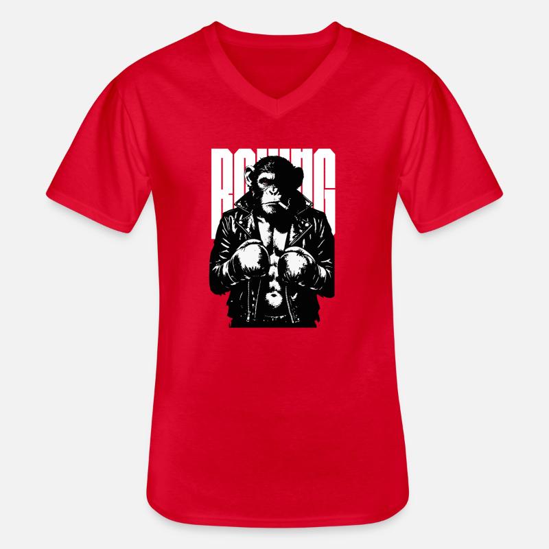Monkey Boxer Rebel Monkey in Leder-Boxjacke - Männer-T-Shirt mit V-Ausschnitt - Rot