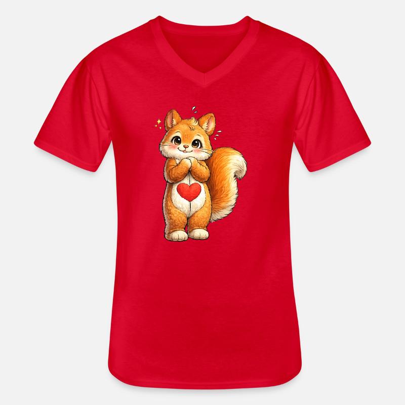 Schüchternes Eichhörnchen mit rotem Herz - Männer-T-Shirt mit V-Ausschnitt - Rot