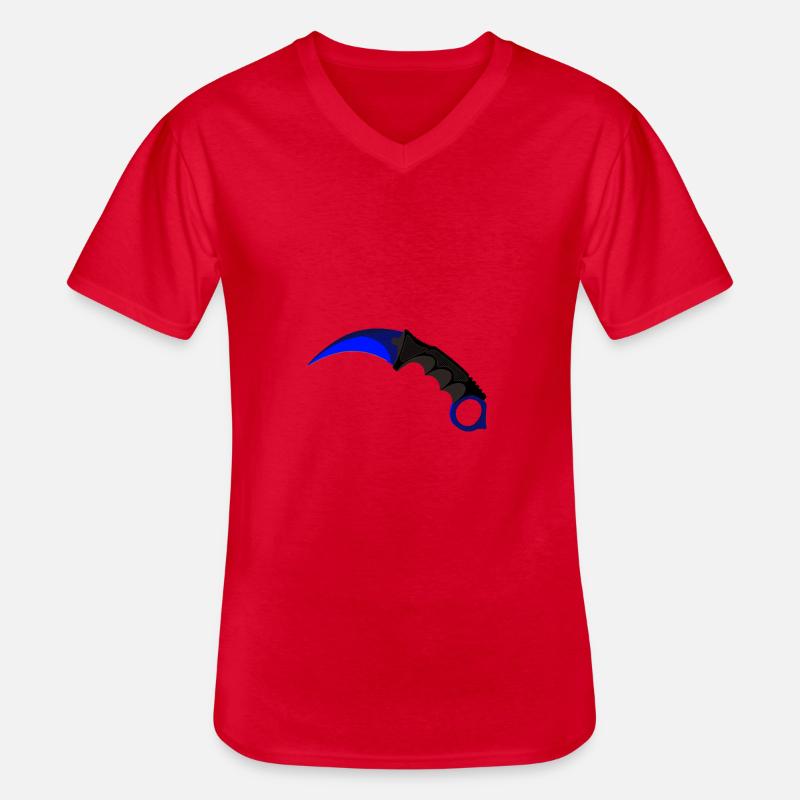 Blauer Karambit - Männer-T-Shirt mit V-Ausschnitt - Rot