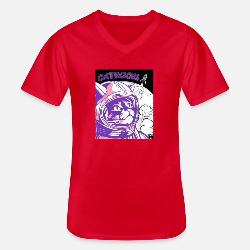 CATBOOM Comic Book Space Katzenexplosion - Männer-T-Shirt mit V-Ausschnitt - Rot