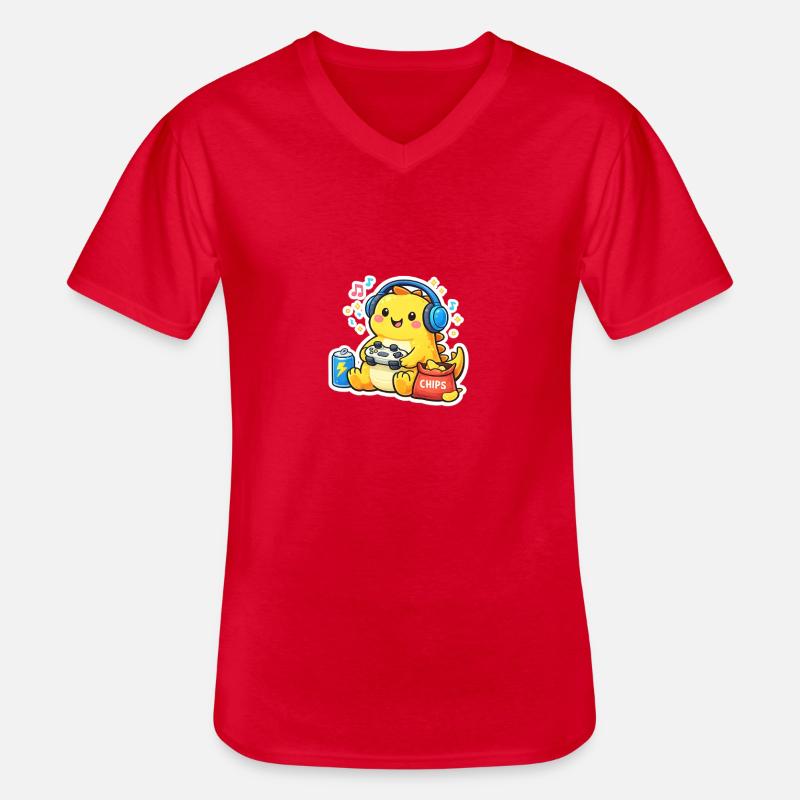 Gaming Dino - Männer-T-Shirt mit V-Ausschnitt - Rot