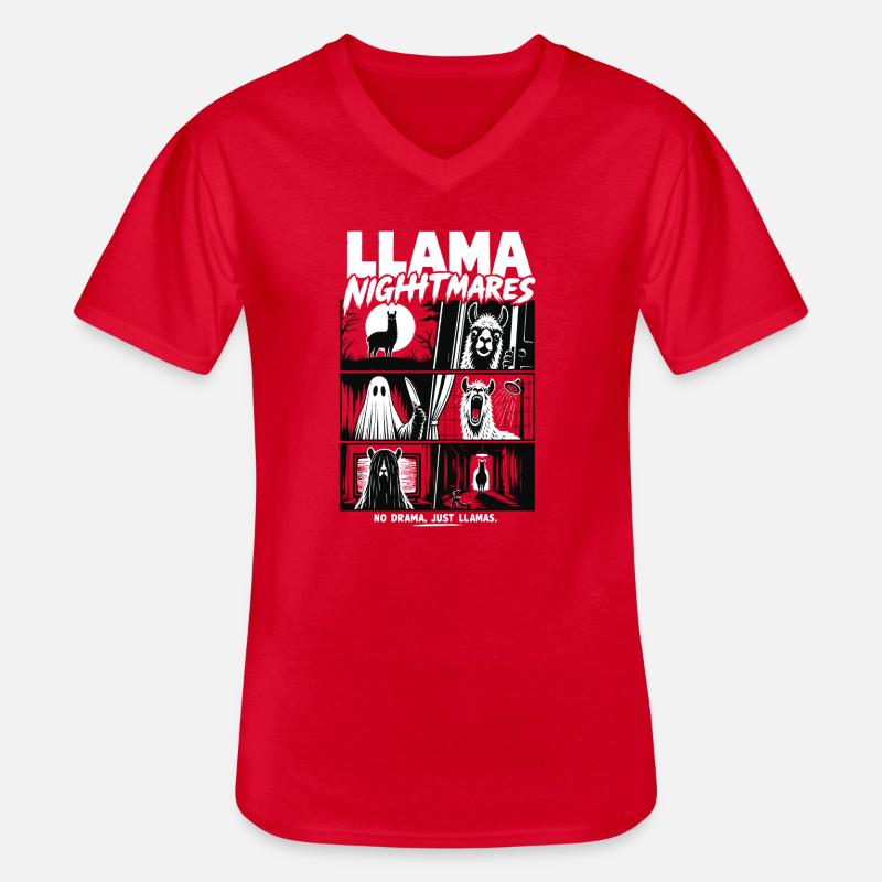 Llama Nightmares Horror Comic - Männer-T-Shirt mit V-Ausschnitt - Rot