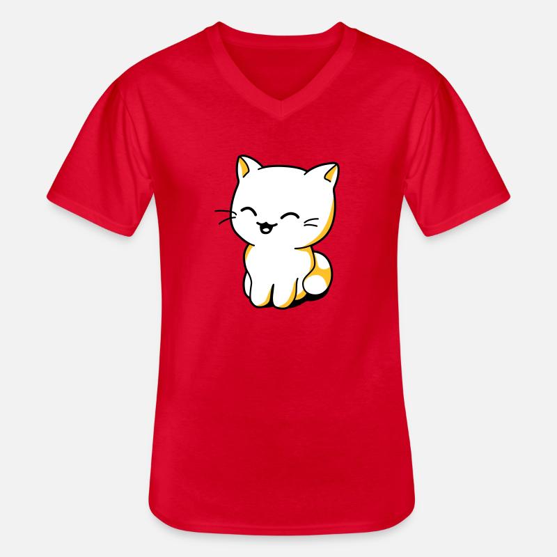 Katzen Kawaii - Männer-T-Shirt mit V-Ausschnitt - Rot