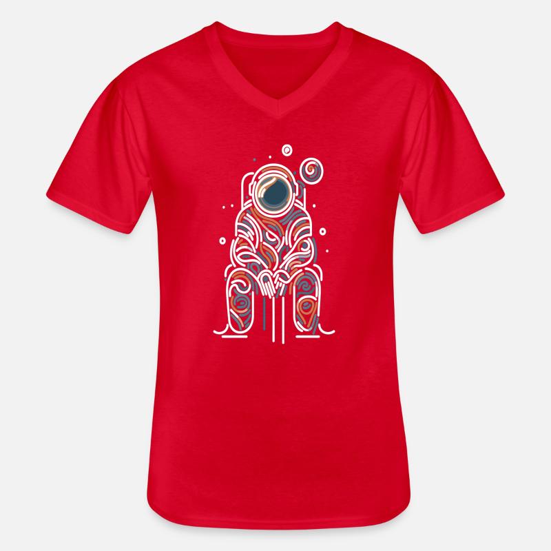 Kosmische Liebe - Linien-Astronaut - Männer-T-Shirt mit V-Ausschnitt - Rot