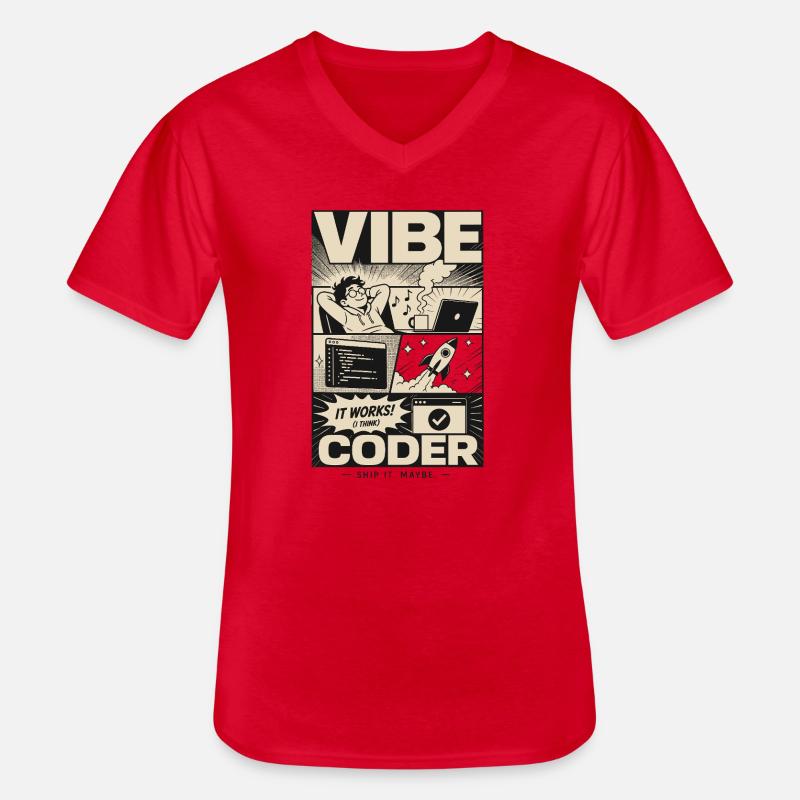 Vibe Coder Programmer Humor - Men's V-Neck T-Shirt - red