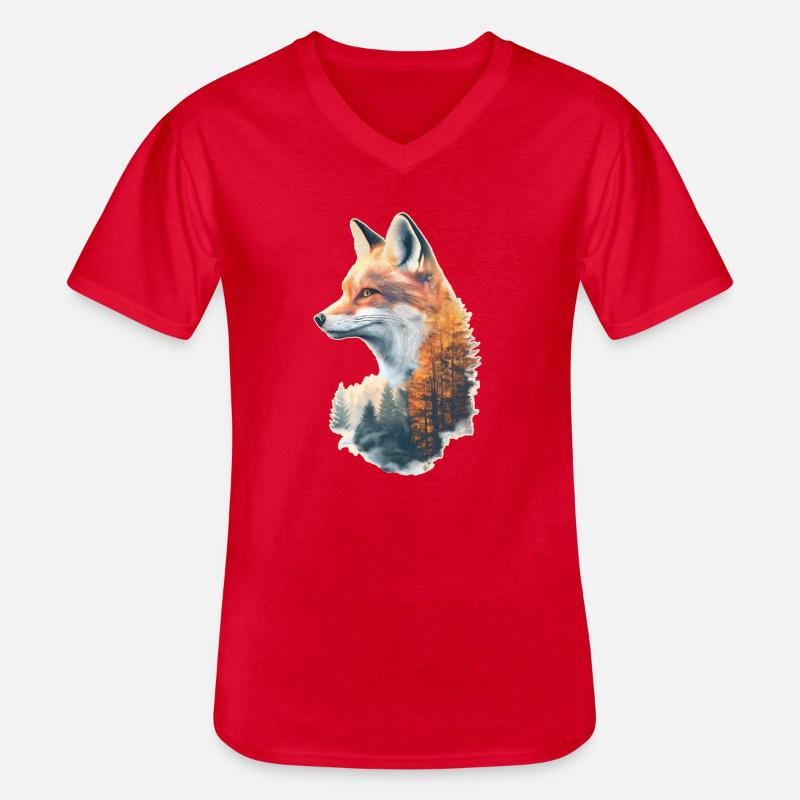 Fuchs im Herbstwald - Männer-T-Shirt mit V-Ausschnitt - Rot