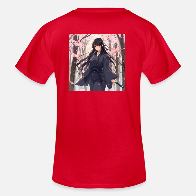 Sakura Samurai im Wald - Männer-T-Shirt mit V-Ausschnitt - Rot