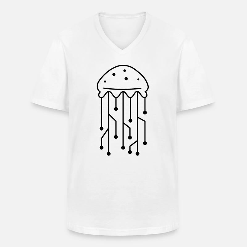 Qualle mit Leiterbahnen - Computer Mainboard - Männer-T-Shirt mit V-Ausschnitt - Weiß