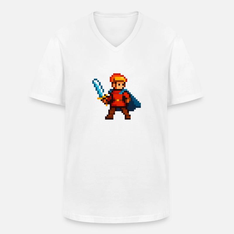 Pixelritter mit Schwert und Cape - Männer-T-Shirt mit V-Ausschnitt - Weiß