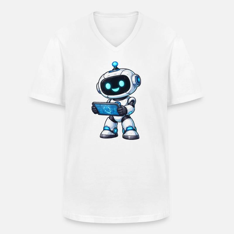 Kleiner Roboter mit Tablet - Männer-T-Shirt mit V-Ausschnitt - Weiß