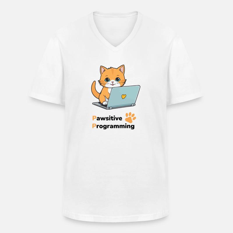 Pawsitive programming - Männer-T-Shirt mit V-Ausschnitt - Weiß