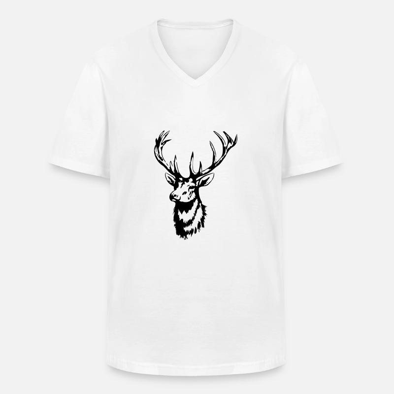 HIRSCH - HIRSCHKOPF - HIRSCHGEWEIH - Männer-T-Shirt mit V-Ausschnitt - Weiß