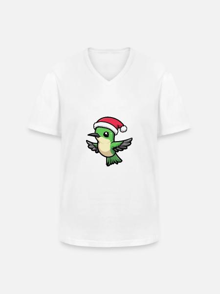 Colibri Oiseau Noël Mignon - T-shirt col V Homme - blanc