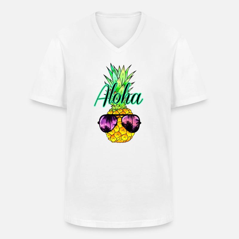 Ananas Aloha - Männer-T-Shirt mit V-Ausschnitt - Weiß