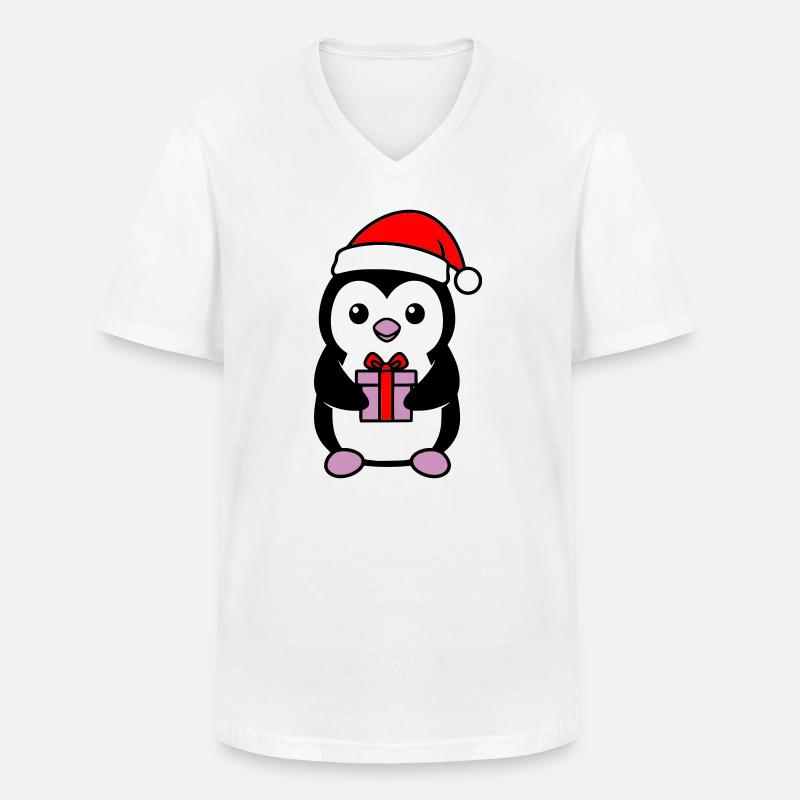 Süßer Weihnachts-Pinguin mit Geschenk - Männer-T-Shirt mit V-Ausschnitt - Weiß