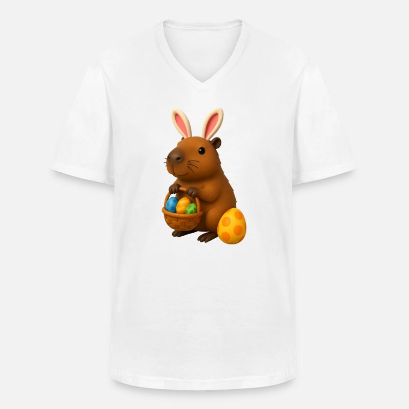 Osterhasen-Capybara mit Körbchen mit bunten Eiern - Männer-T-Shirt mit V-Ausschnitt - Weiß