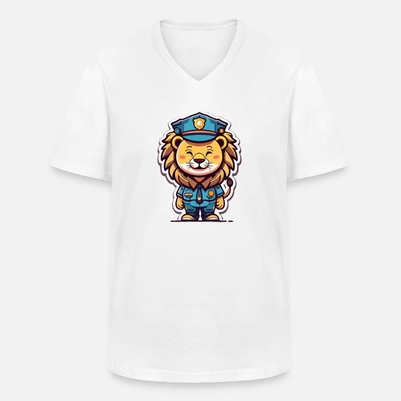 Polizei Löwe Kinder Geschenk - Männer-T-Shirt mit V-Ausschnitt - Weiß