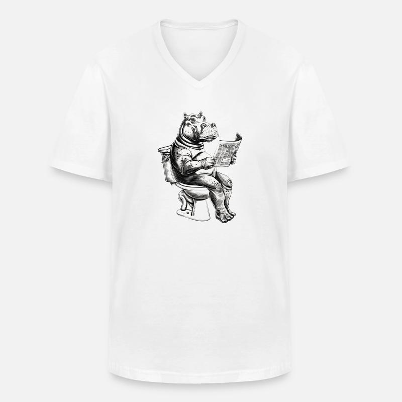 Lachendes Nilpferd mit Zeitung - Männer-T-Shirt mit V-Ausschnitt - Weiß