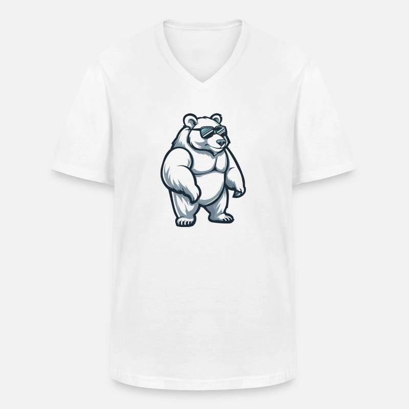 Eisbär Comic Cool - Männer-T-Shirt mit V-Ausschnitt - Weiß