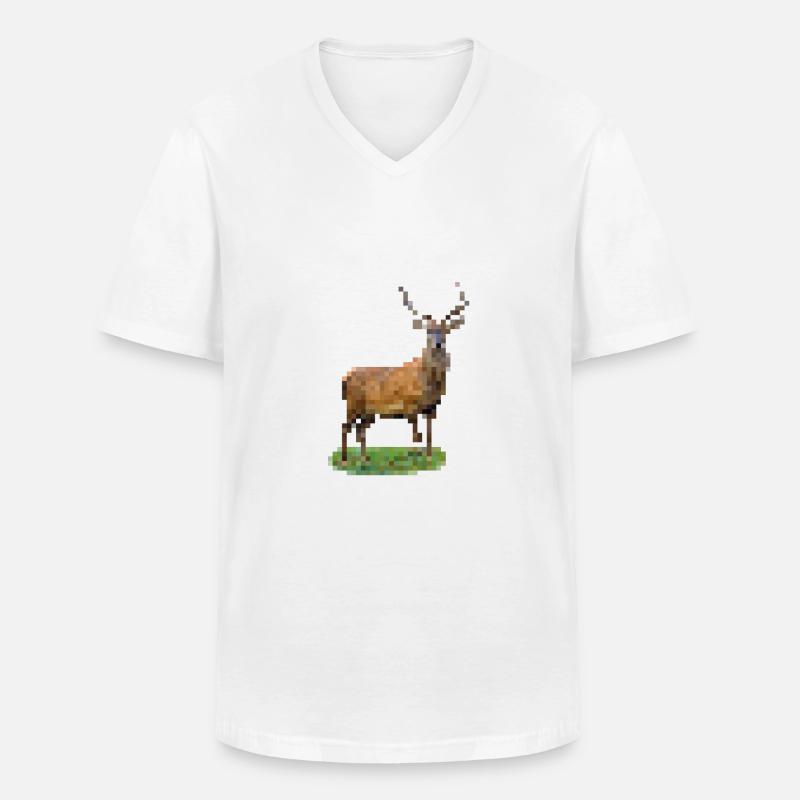 Pixel Hirsch - Männer-T-Shirt mit V-Ausschnitt - Weiß