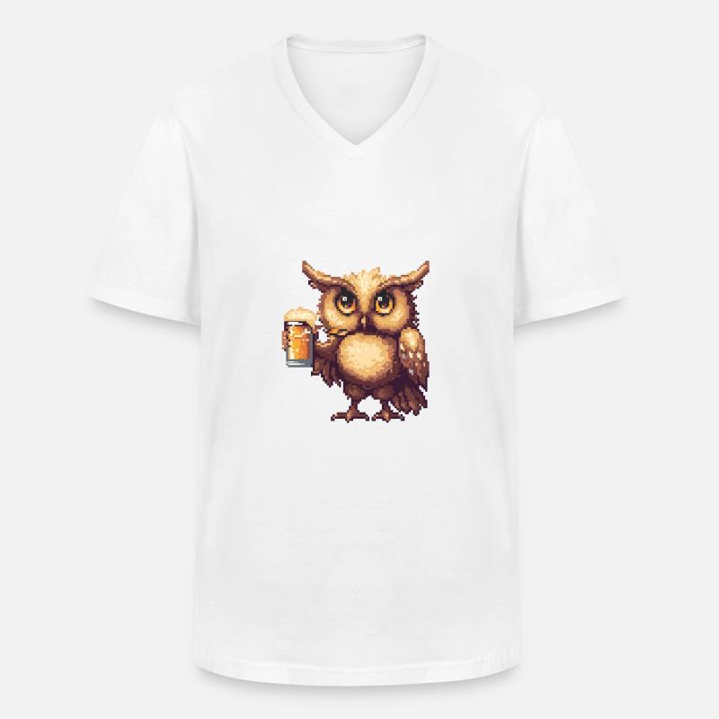 Eule Bier Pixel - Männer-T-Shirt mit V-Ausschnitt - Weiß