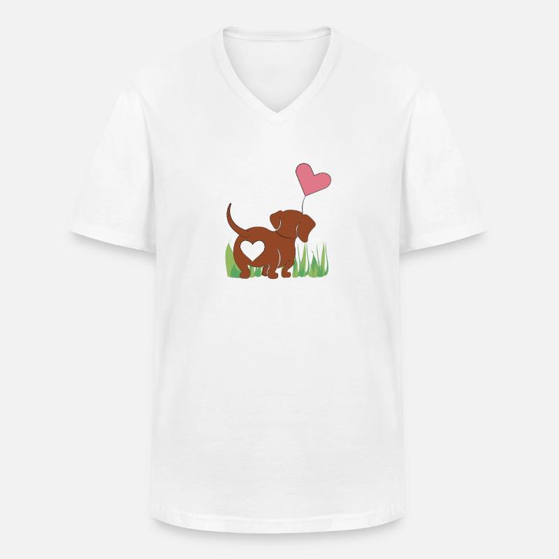 Dackel mit Herz - Geschenk - Geschenkidee - Männer-T-Shirt mit V-Ausschnitt - Weiß