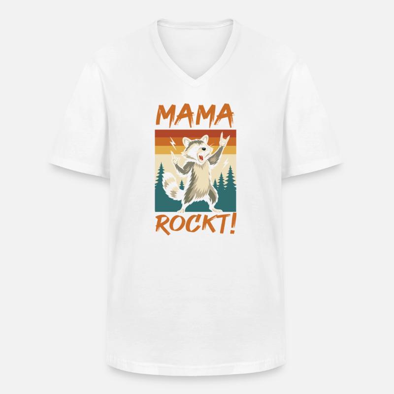 WaschbĂ€r Mutter Coole Rocker Mama - MĂ€nner-T-Shirt mit V-Ausschnitt - WeiĂ