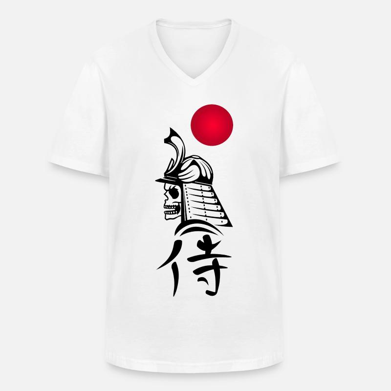 Schwarzer Samurai und Rote Sonne - Männer-T-Shirt mit V-Ausschnitt - Weiß