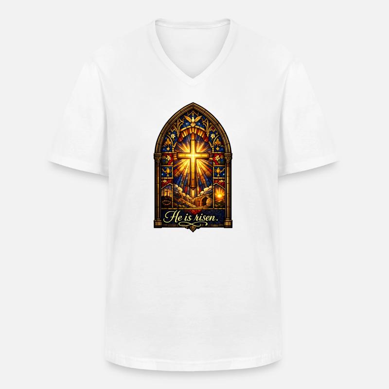 He is Risen Ostern Jesus - Männer-T-Shirt mit V-Ausschnitt - Weiß
