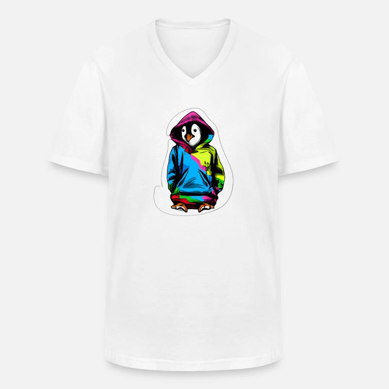 Süßer Pinguin mit Bunten Pullover - Männer-T-Shirt mit V-Ausschnitt - Weiß