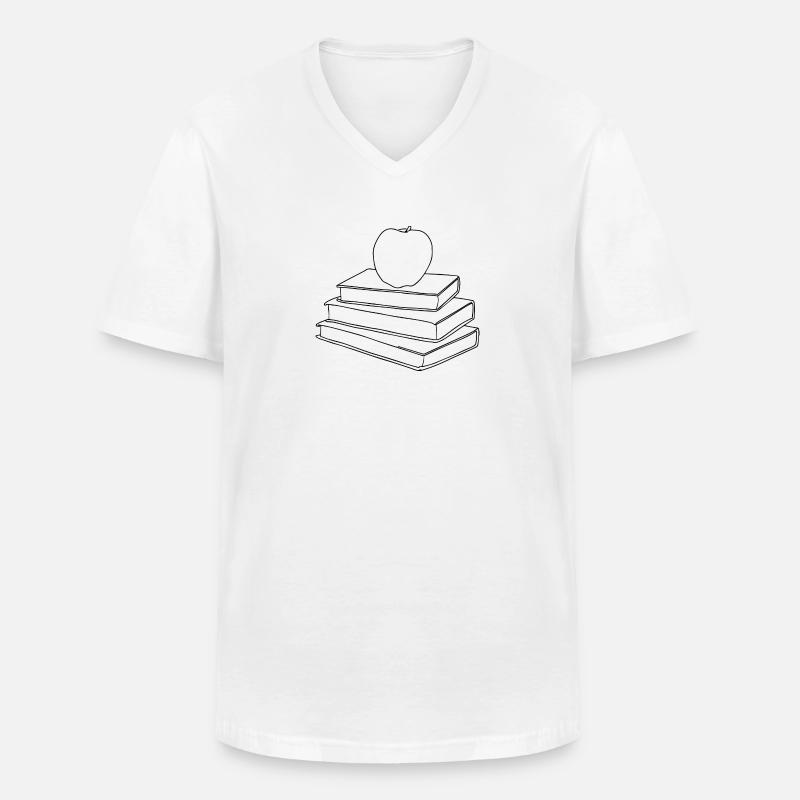 Apple auf Buchstapel - Männer-T-Shirt mit V-Ausschnitt - Weiß