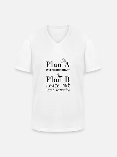 Plan A Weltherrschaft - Männer-T-Shirt mit V-Ausschnitt - Weiß