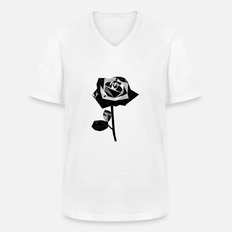 Polygone schwarze Rose - Männer-T-Shirt mit V-Ausschnitt - Weiß