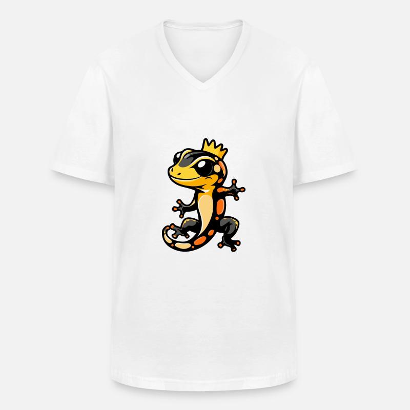 Echse Comic Krone - Männer-T-Shirt mit V-Ausschnitt - Weiß