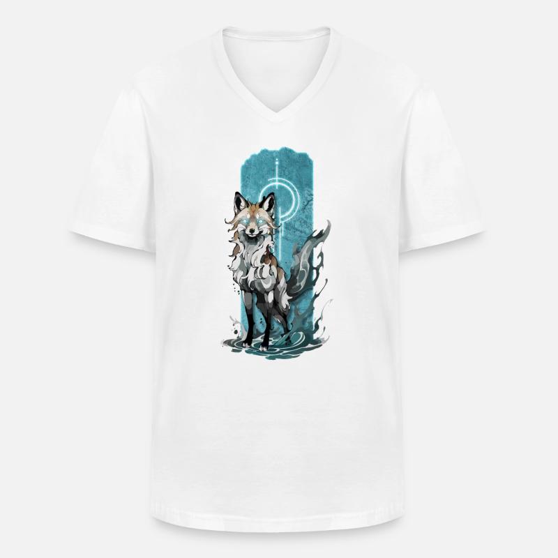 Ätherischer Fuchsgeist: Mystischer blauer Flammenfuchs - Männer-T-Shirt mit V-Ausschnitt - Weiß
