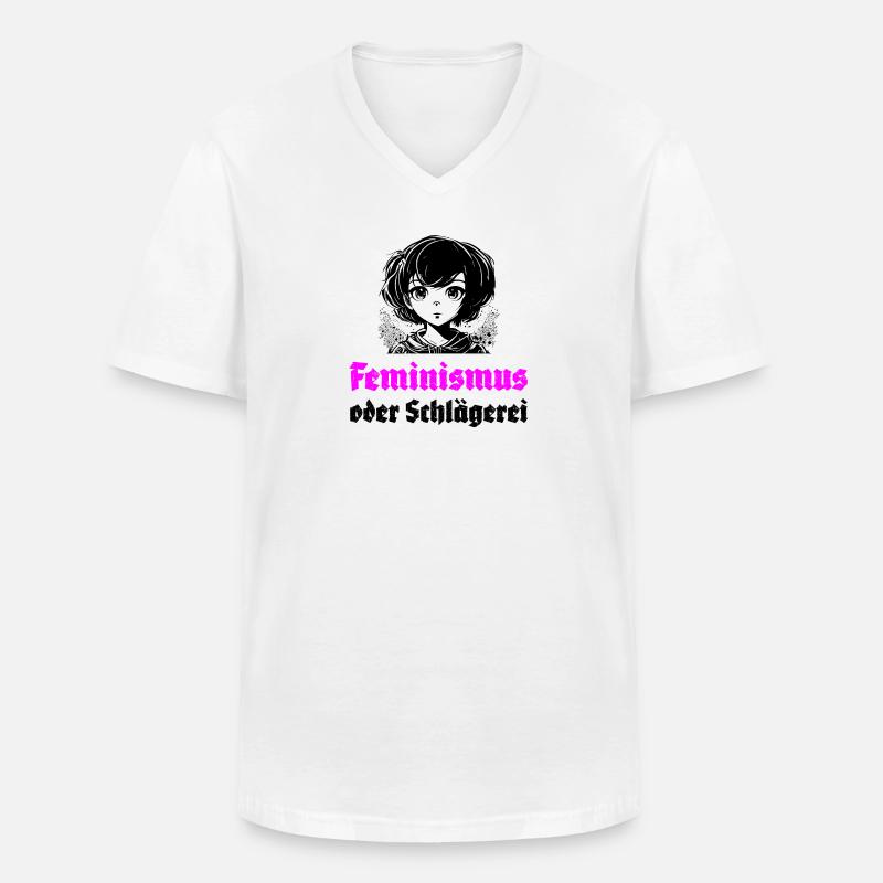 Feminismus oder Schlägerei - Männer-T-Shirt mit V-Ausschnitt - Weiß